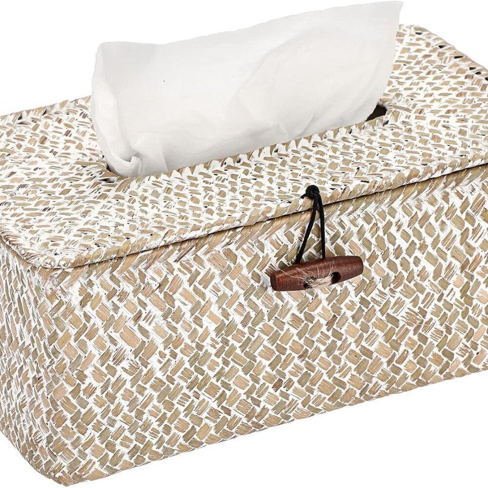 Elegant Woven Seagrass Tissue Holder with Secure Closure - Ideal for Every Room